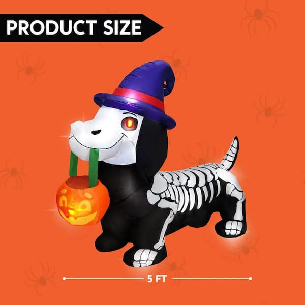 5 ft. LED Halloween Skeleton Dog and Pumpkin Inflatable
