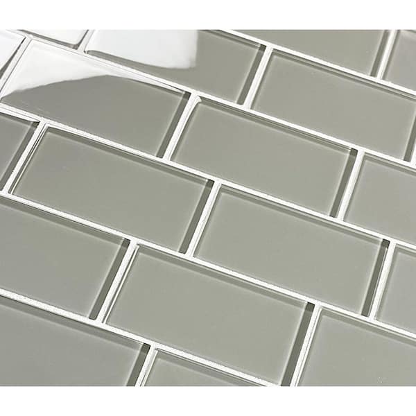 Modern Design Smokey Gray 3 in. x 6 in. Glossy Glass Subway Wall Tile (1 Sq. Ft./Case)