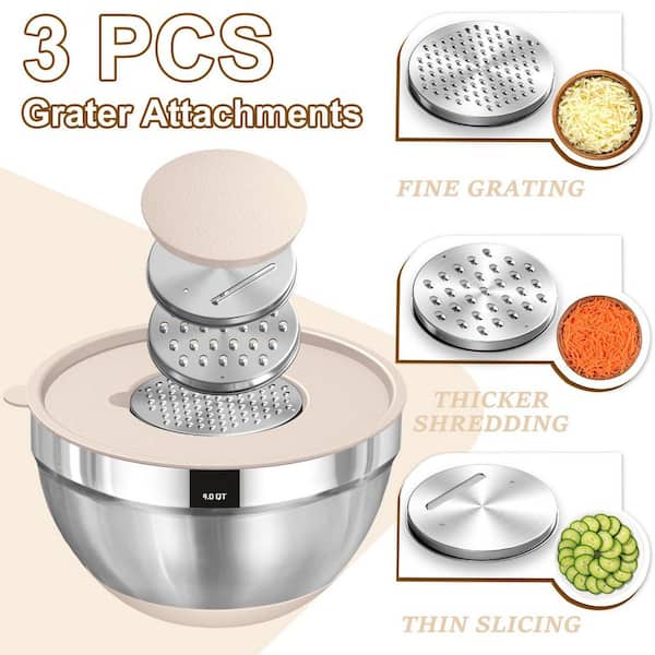 Wudkey 8-Pieces Stainless Steel Khaki Nesting Bowl w/ Grater