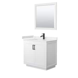 Miranda 36 in. W Single Bath Vanity in White with Cultured Marble Vanity Top in LV Carrara with White Basin and Mirror