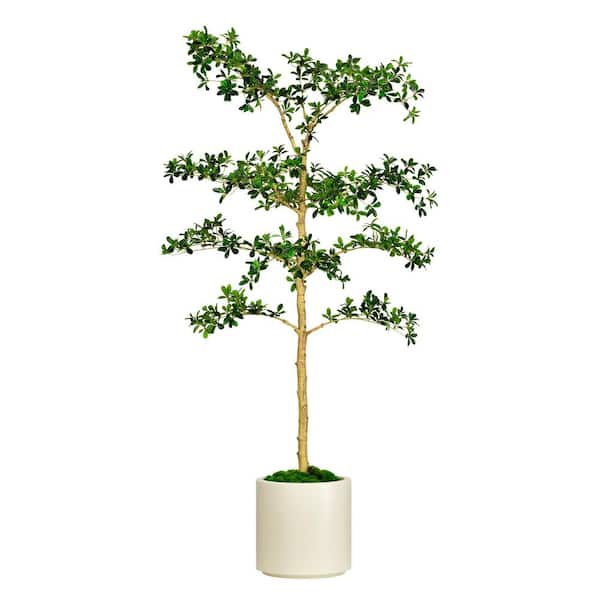 6.5 ft. Artificial Olive Shady Lady Tree in White Decor Pot, Faux Green Plant Indoor Home Decorative Planter