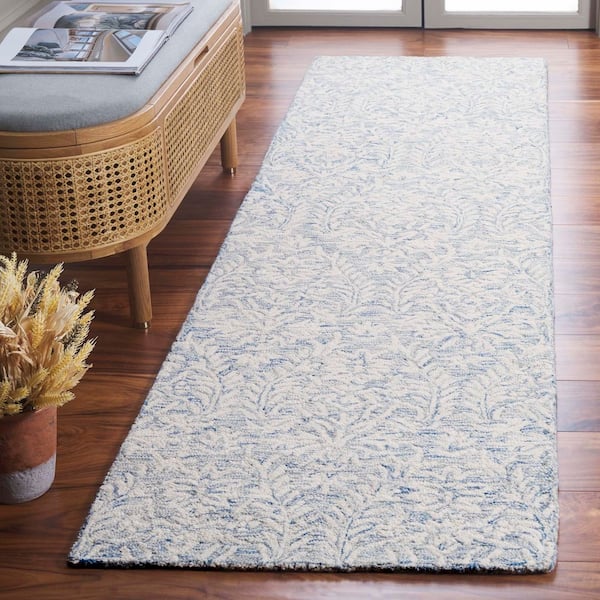 Ebony 2 ft. x 9 ft. Blue/Ivory Minimalist Tonal floral Runner Rug
