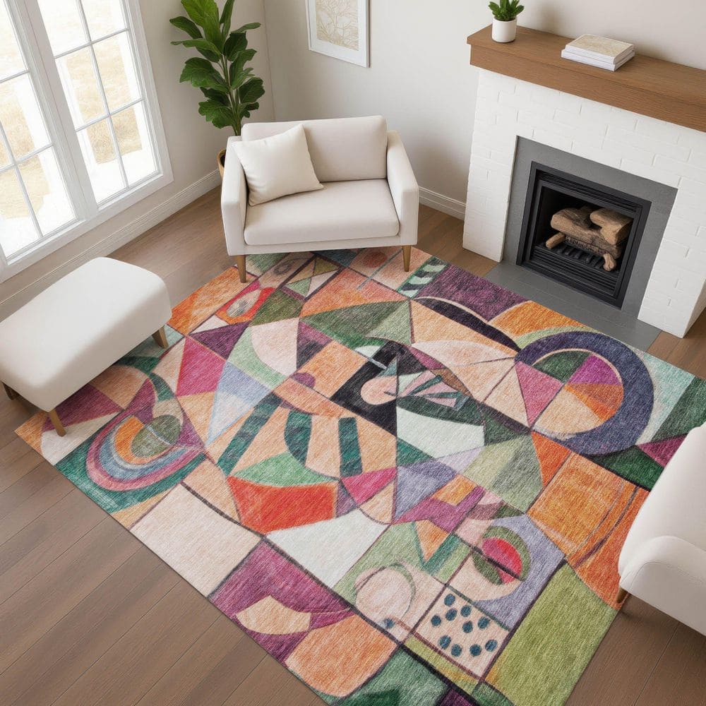 Mayfield Premium Machine Washable Abstract AMF1758 Orange 3 ft. x 4 ft. Area Rug price history on PriceWatchPro