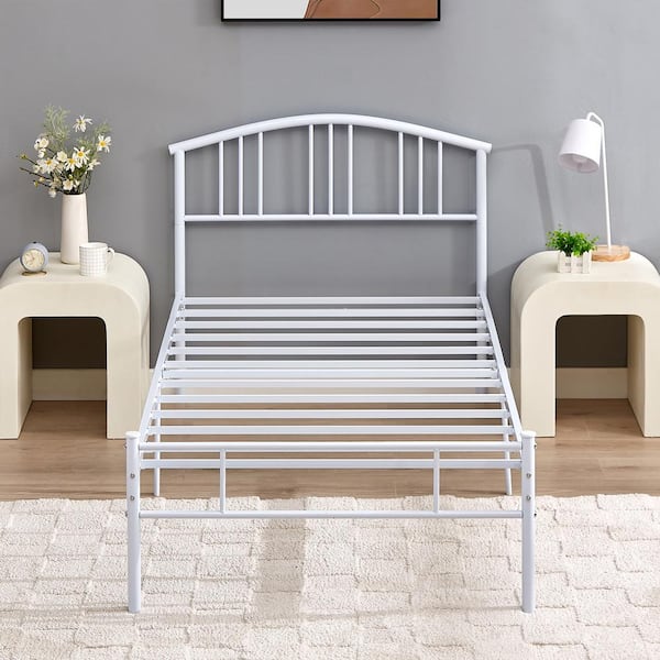 K&b Furniture Hi-Riser Metal Bed with Pop-Up in White