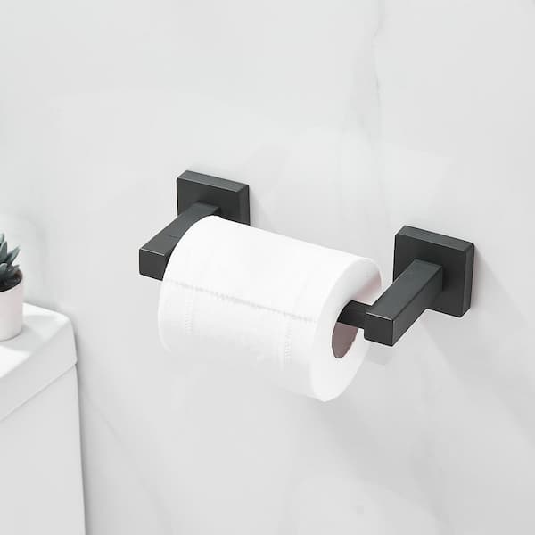 2-Piece Bath Hardware Set Included Toilet Paper Holder and Towel Ring in Matte Black, Corrosion and Scratch-Resistant