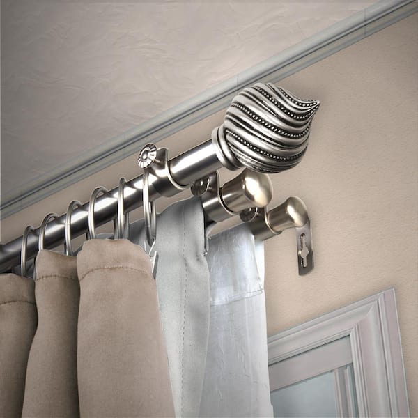EMOH 13/16" Dia Adjustable 120" to 170" Triple Curtain Rod in Satin Nickel with Emilio Finials
