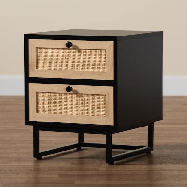 Baxton Studio Declan 2 Drawer Espresso Brown and Black Nightstand