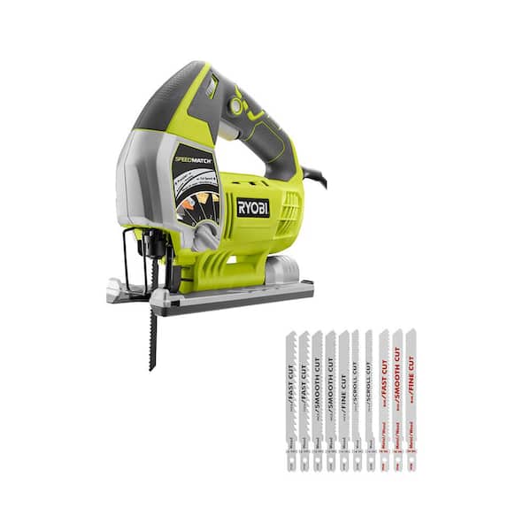 RYOBI JS651L1-A14AK101 6.1 Amp Corded Variable Speed Orbital Jig Saw with SPEEDMATCH Technology with All Purpose Jig Saw Blade Set (10-Piece) - 1