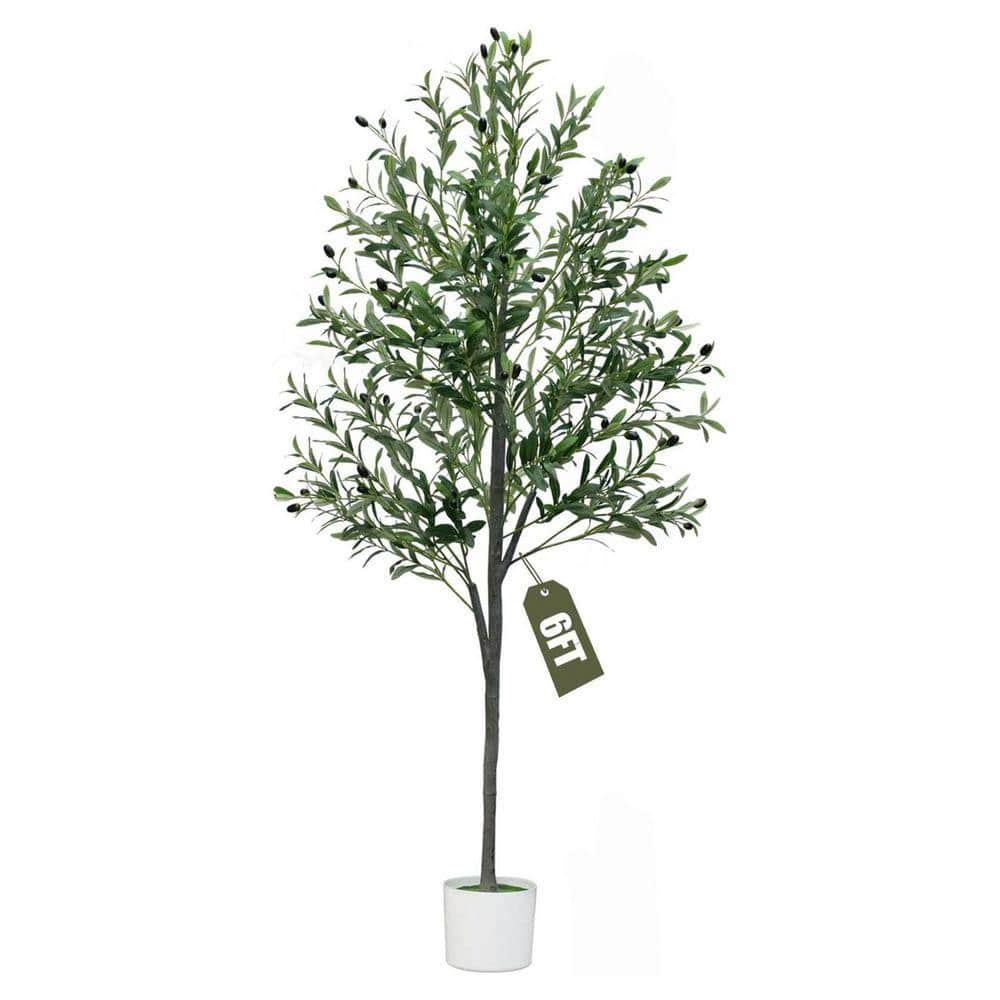 UUDULY 72.00 in Artificial Olive Tree with Realistic Leaves and Black ...