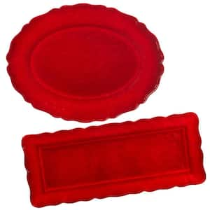 13.5 in. Red Melamine Perlette Platter (Set of 2)