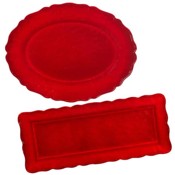 Unbranded 13.5 in. Red Melamine Perlette Platter (Set of 2)