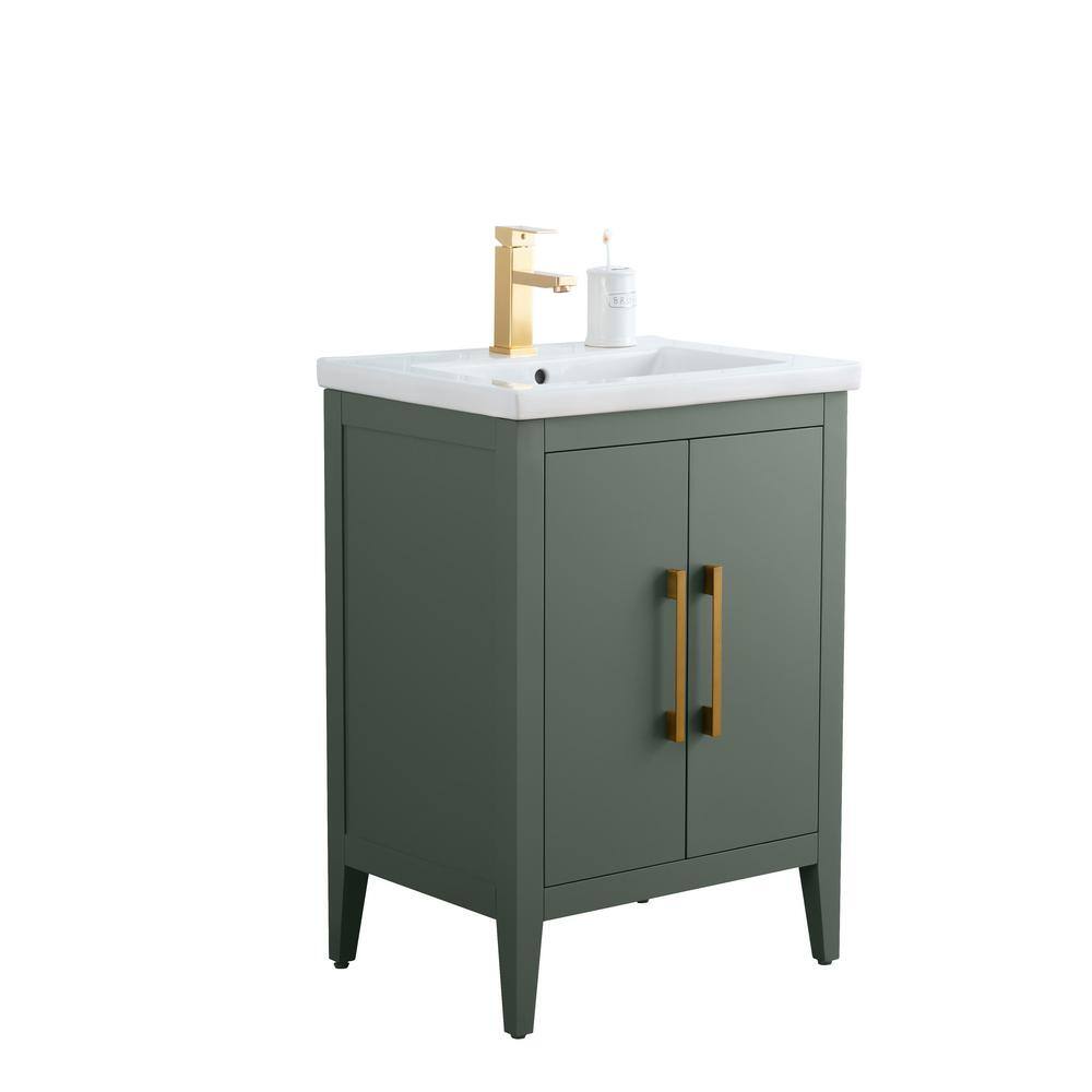 24" Vintage Green Single Sink Bathroom Vanity with Ceramic Top
