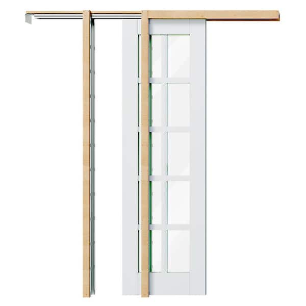 48 in. x 80 in. 10-Lite, Pre-Assembled Panel, Tempered Clear MDF, White Primed Pocket Door Frame with Hardware