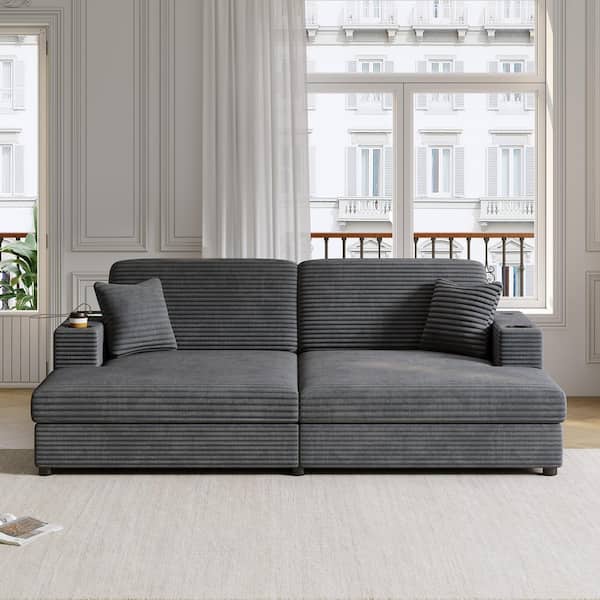 75" Modern Oversized Chaise Lounge Sofa - Upholstered With 4 Pillows & 2 Bolsters, Sleeper, Beige
