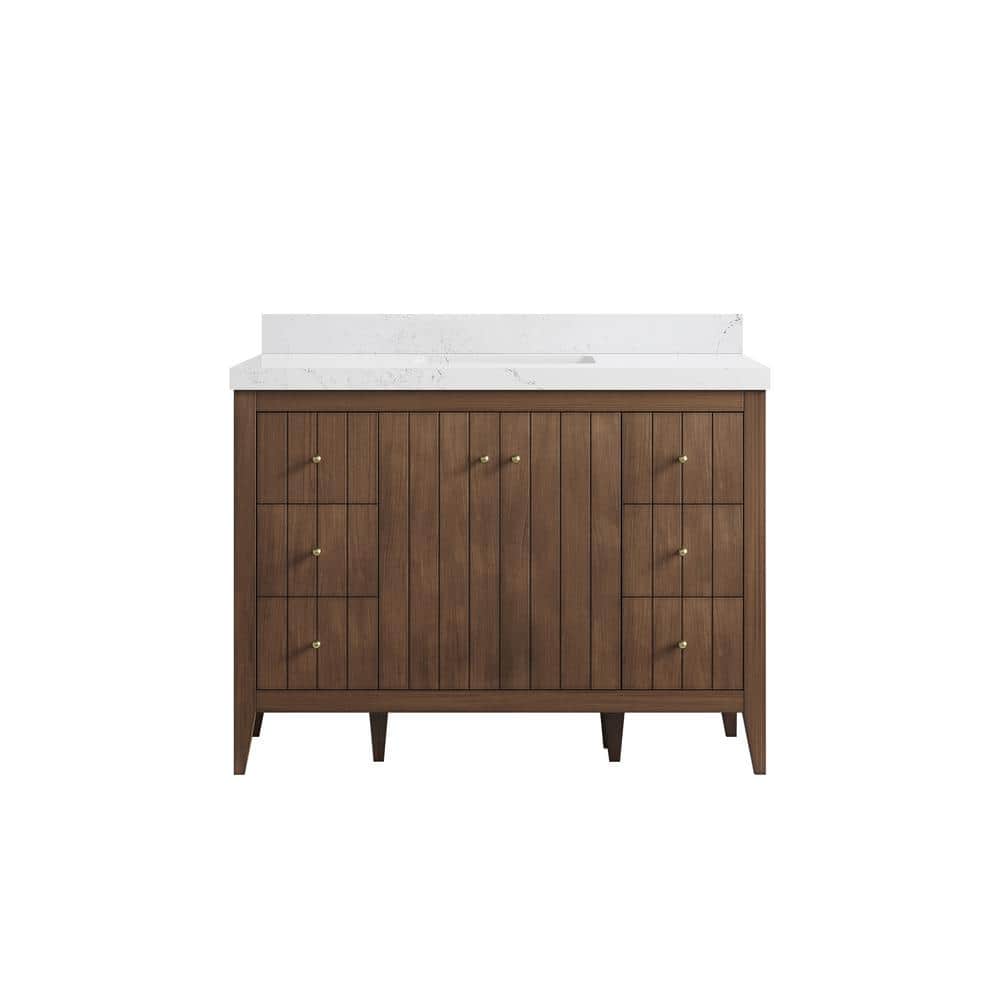 Atlanta Teak 48 in. W x 22 in. D x 36 in. H Single Sink Bath Vanity in Dark Natural with 2 in. Empira White qt. Top price history on PriceWatchPro