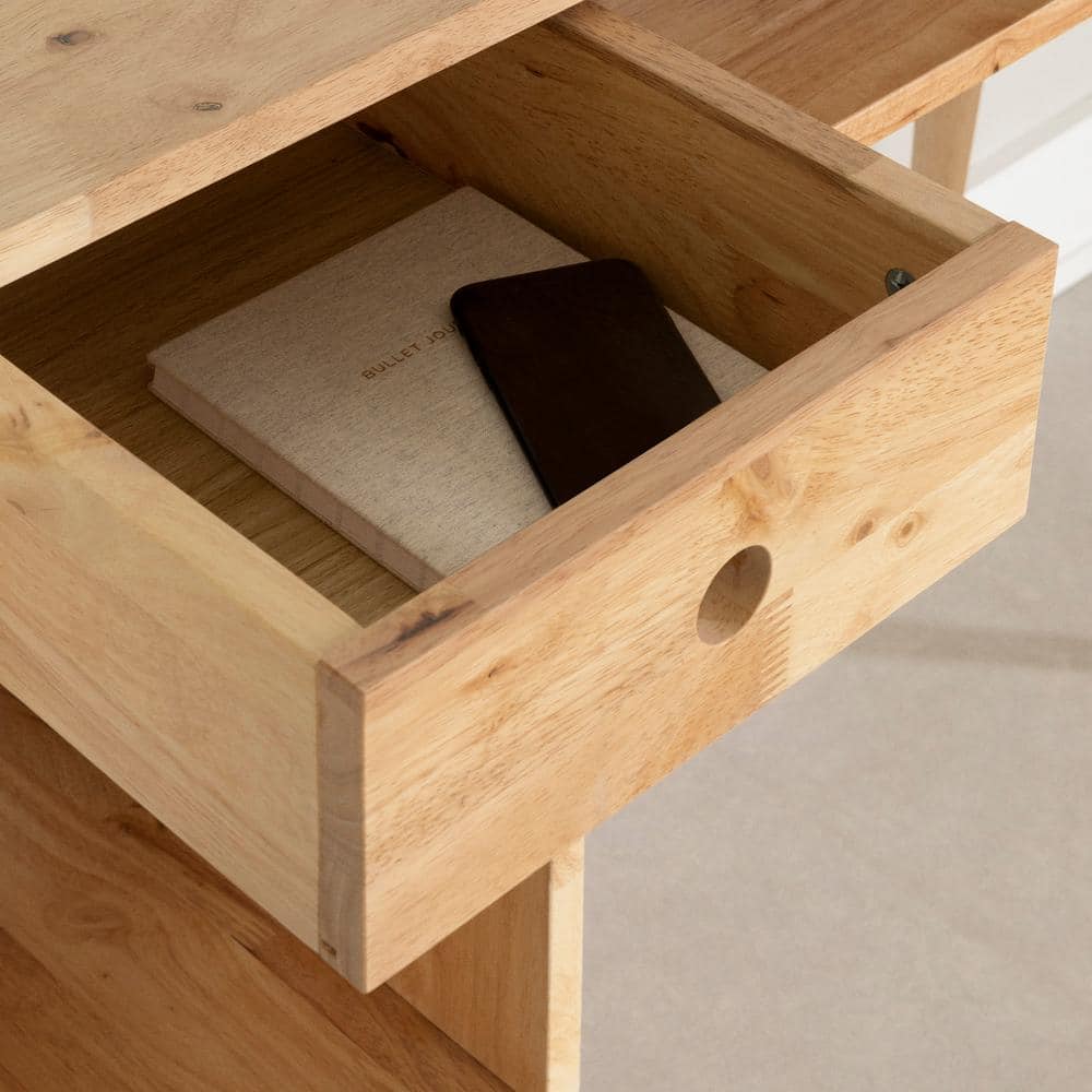 Natural Rubberwood 39" Scandinavian Computer Desk with Drawer