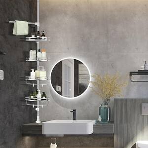 4-Tier Tension Shower Corner Bathroom Caddy with Adjustable Shelf in Silver 304 Stainless Steel