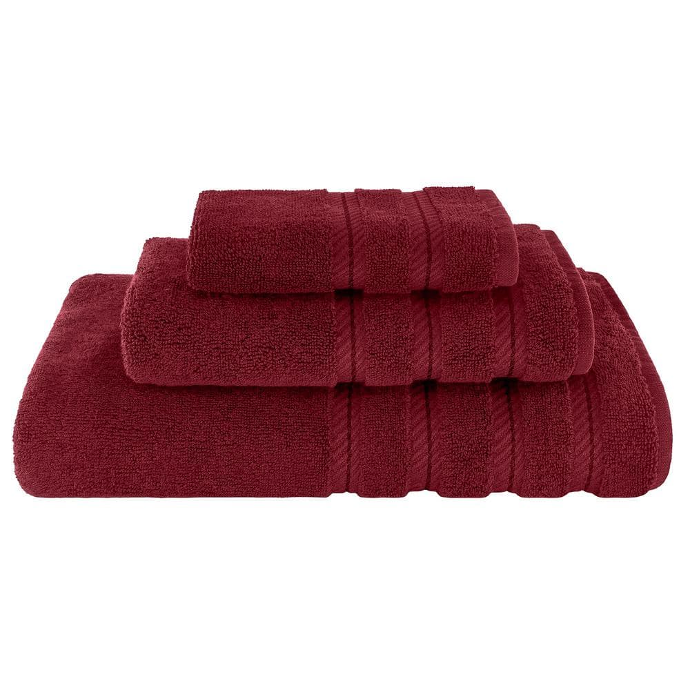 American Soft Linen Bath Towel Set 100 Turkish Cotton 3 Piece Towels for Bathroom Burgundy Red Edis3PcBordoE41 The Home Depot