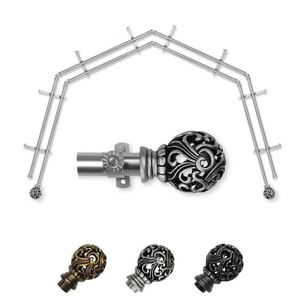 EMOH 13/16" Dia Adjustable 4-Sided Double Bay Window Curtain Rod 28 to 48" (each side) with Cruz Finials in Cocoa