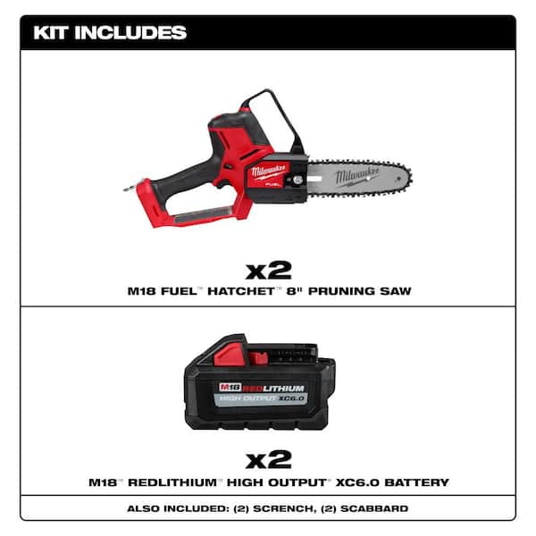 M18 FUEL 8 in. 18V Lithium-Ion Brushless Electric Cordless Chainsaw HATCHET w/(2) 6.0 Ah High Output Battery (2-Tool)