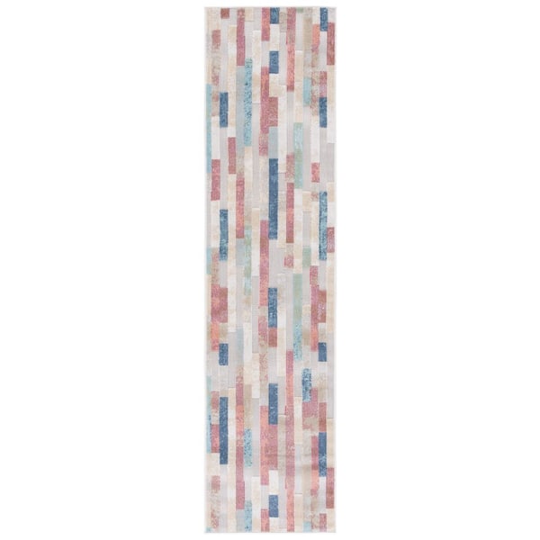 Cabana Red/Aqua/Ivory 2 ft. x 9 ft. High-Low Bricked Indoor/Outdoor Runner Rug