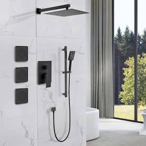 3-Spray Square High Pressure Deluxe Wall Bar Shower Kit with Slide Bar and 3-Body Spray in Matte Black