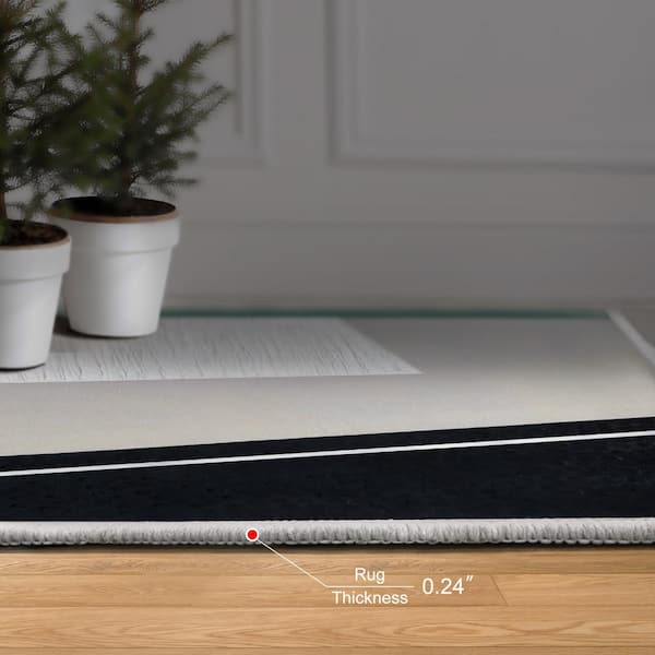 Black Gray Green White, 5'x8' Washable Abstract Art, Power-loomed, Heavenly Softness with Non-Slipping Backing Area Rug