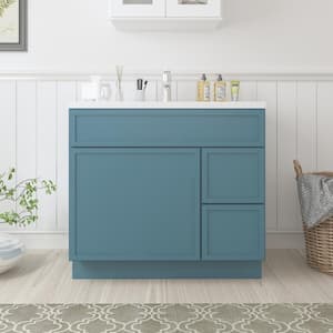 36 in. W x 21 in. D x 32.5 in. H 2-Right-Drawers Bath Vanity Cabinet without Top in Sea Green