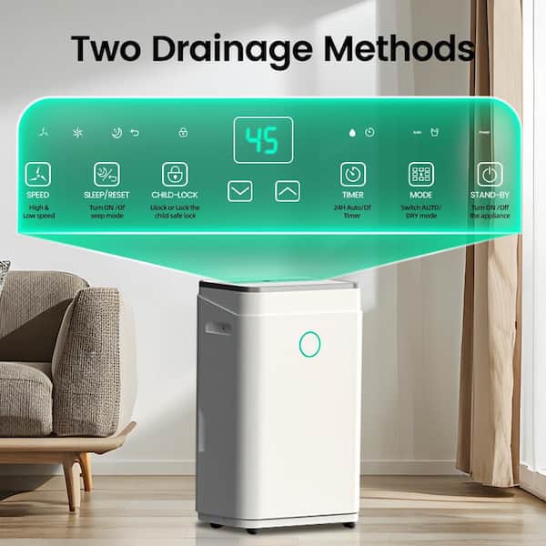 Edendirect 50 pt. 4,500 sq. ft. Dehumidifier for Home in. White, with 1.7  Gal Bucket, 40dB in Sleep Mode, Auto Defrost, 24Hr Timer HD-OL20-D030A