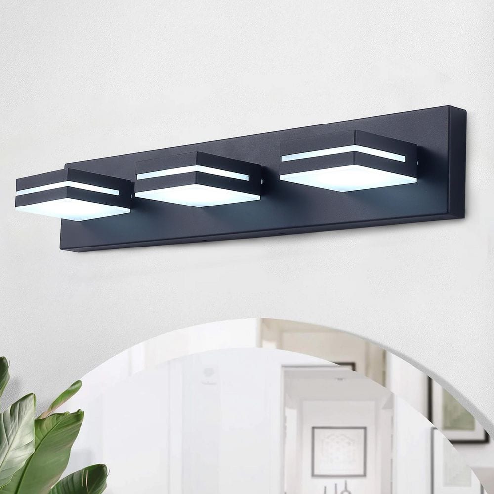 aiwen 23.6 in. 3-Light Modern Black Bathroom LED Vanity Lights Acrylic ...