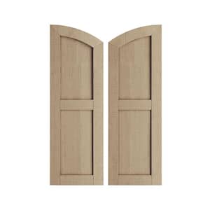 18 in. x 88 in. Polyurethane Timberthane Rough Cedar Two Equal Flat Panel Elliptical Top Faux Wood Shutters Primed Tan