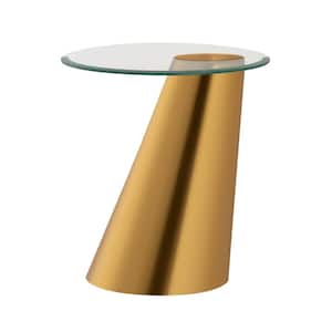 Cane 17 in. Brass Round Glass Accent Table