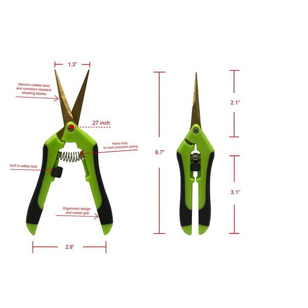 Viagrow 2 in. Micro Tip Straight Blade Non-Slip Comfort Grip Pruning Shears