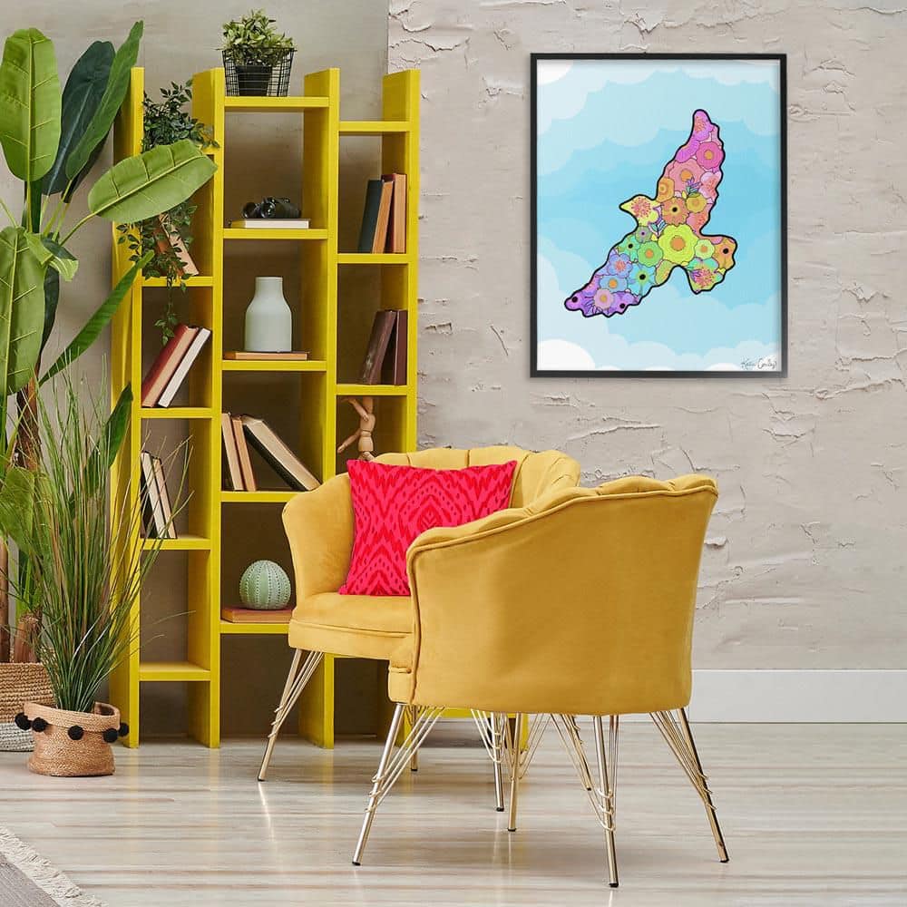 Bright Floral Bird Outline by Katie Conley Black Framed Animal Giclee Art Print 30 in. x 24 in. price history on PriceWatchPro