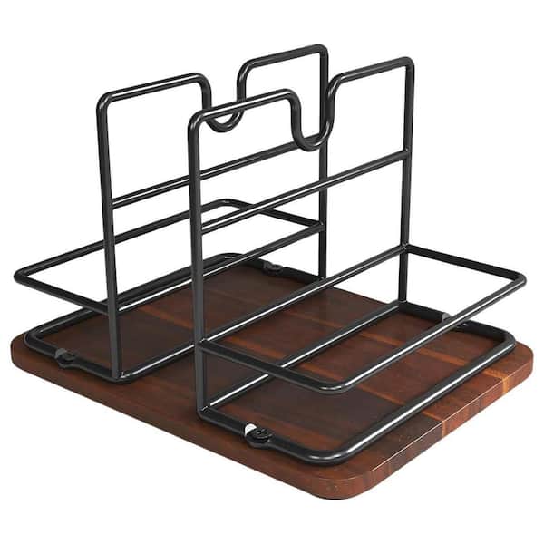 2-in-1 Tabletop Napkin Holder with Salt and Pepper Jar Storage Modern Walnut Metal Rack Napkin Dispenser Decor