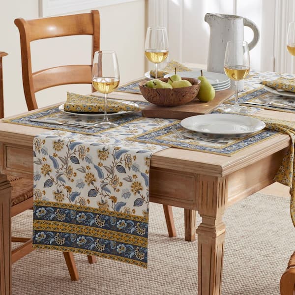 Company Cotton Flora 16 in. W x 108 in. L Blue Floral Cotton Table Runner