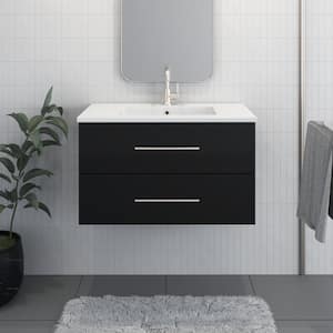 Napa 36 in. W x 20 in. D Single Sink Bathroom Vanity Wall Mounted in Glossy Black with Acrylic Integrated Countertop