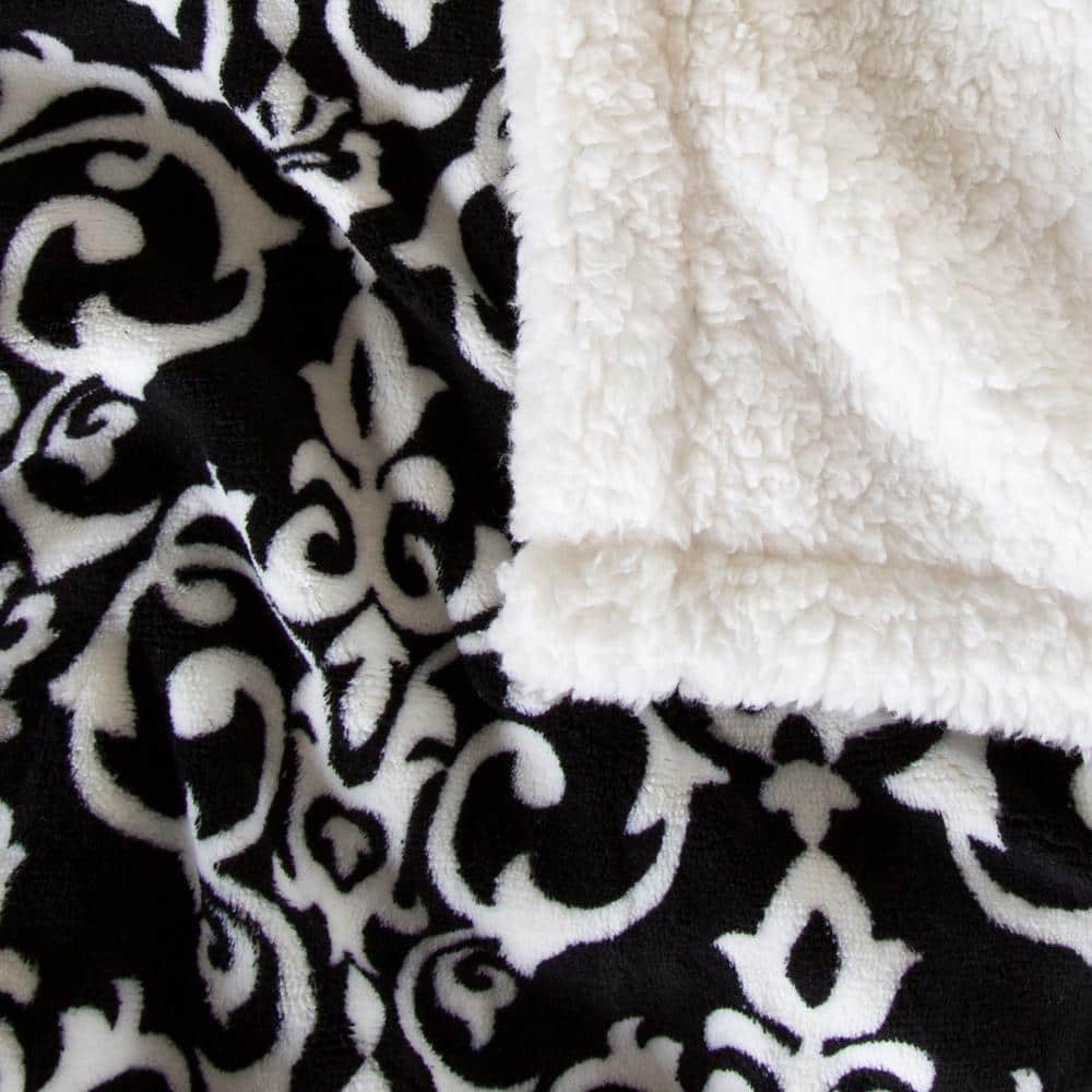 Black and White Reversible Fleece Sherpa Throw Blanket