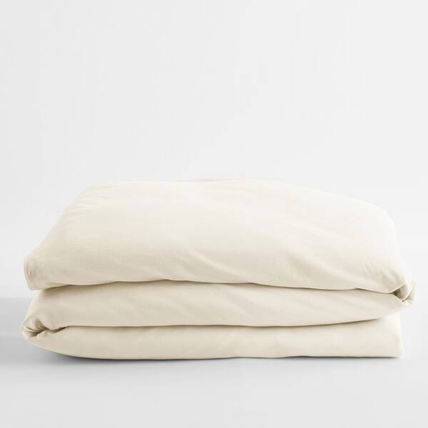 The Company Store Jersey Knit Ivory Solid Cotton Queen Duvet Cover