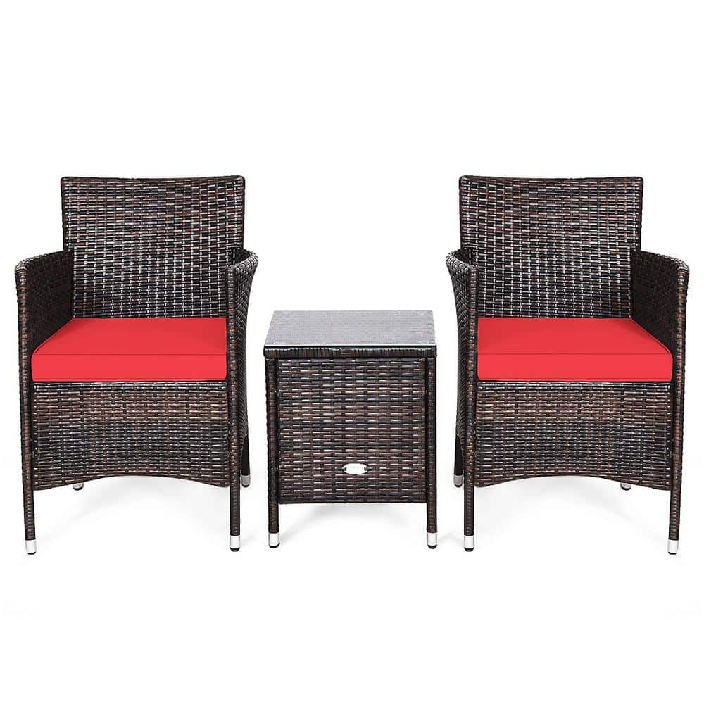 Outdoor 3 Pieces Wicker Patio Conversation Set With Red Cushions price history on PriceWatchPro