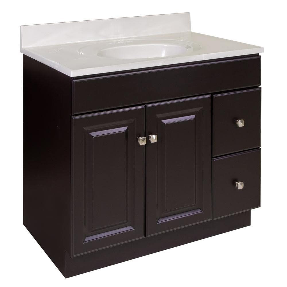 Design House Wyndham 37 in. 2-Door 2-Drawer Bathroom Vanity in Espresso Cultured Marble White on White Vanity Top (Ready to Assemble), Brown -  585562