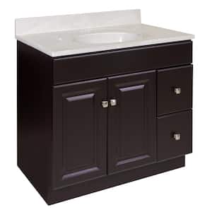 Wyndham 37 in. 2-Door 2-Drawer Bathroom Vanity in Espresso Cultured Marble White on White Vanity Top (Ready to Assemble)
