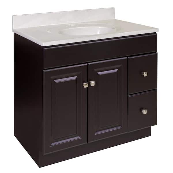 Design House Wyndham 37 in. 2-Door 2-Drawer Bathroom Vanity in Espresso Cultured Marble White on White Vanity Top (Ready to Assemble)