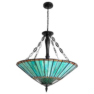 23.62 in. 5-Light Emerald Green Vintage Tiffany Shaded Pendant Light with Stained Glass Shade, No Bulbs Included