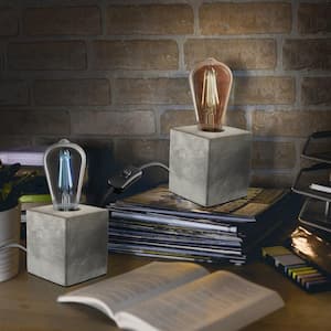 Vintage Industrial Style 3.5 in. Cube Cement Matte Gray Uplight Table Lamp Base (4-Pack)