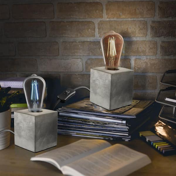 Vintage Industrial Style 3.5 in. Cube Cement Matte Gray Uplight Table Lamp Base (4-Pack)