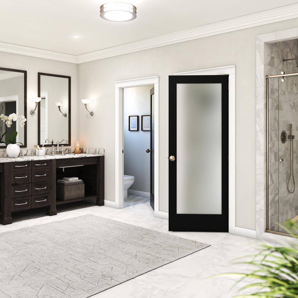 24" x 80" Black Frosted Glass Solid Wood Interior Door Slab