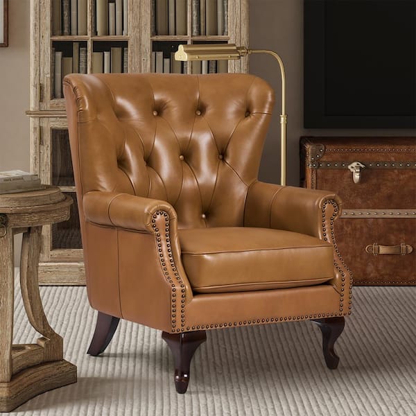 JAYDEN CREATION Eberhard Camel Genuine Leather Arm Chair
