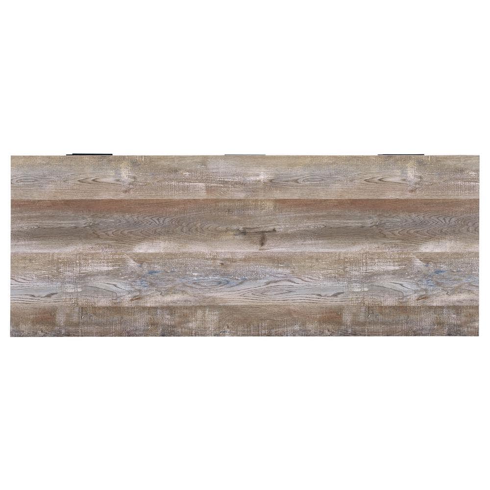 Transitional Weathered Oak Home Office Desk with Black Metal Frame and Storage