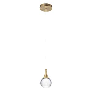 Elara 1-Light Gold Modern Teardrop LED Pendant Light, Adjustable Hanging Height Glass Shade Light Fixture